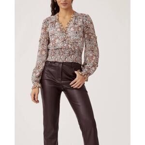 Anthropologie Paisley Print Boho Chic Billow Sleeve Ruffle Blouse sz L